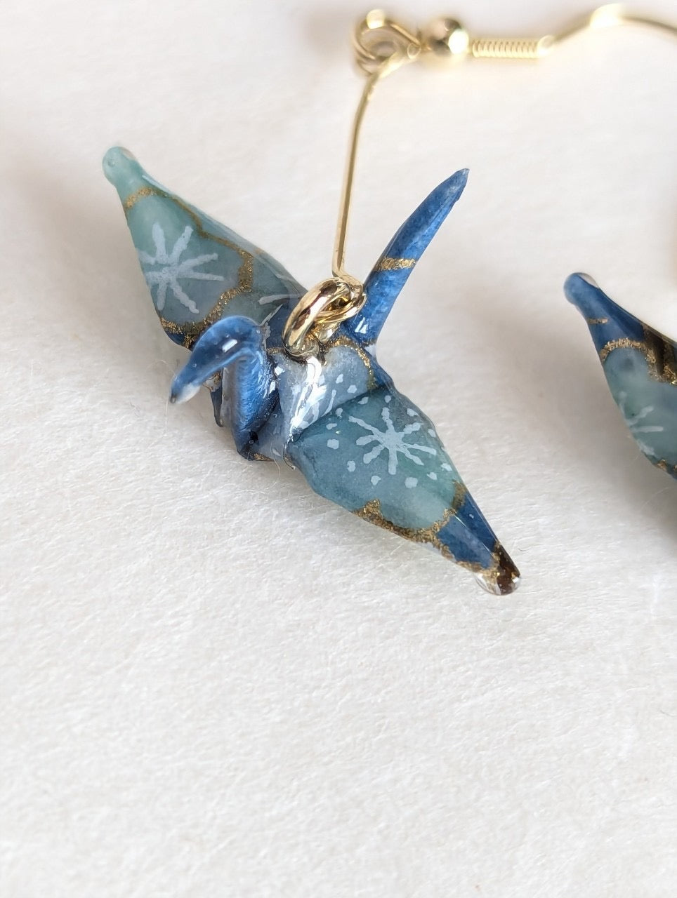 京友禅・折り鶴 ピアス　（イヤリング）