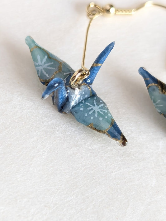 京友禅・折り鶴 ピアス　（イヤリング）